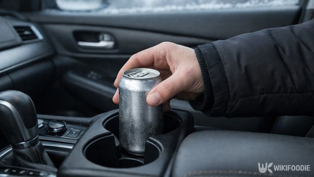 겨울철 차 안 컵홀더에 캔 음료를 내려놓는 장면이다. / 위키푸디