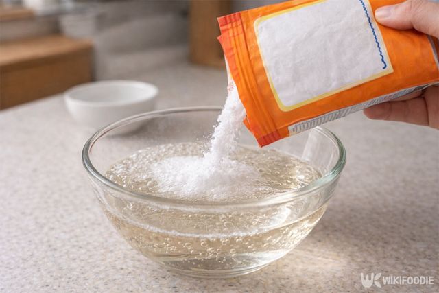 식초에 베이킹소다를 붓고 있다. / 위키푸디