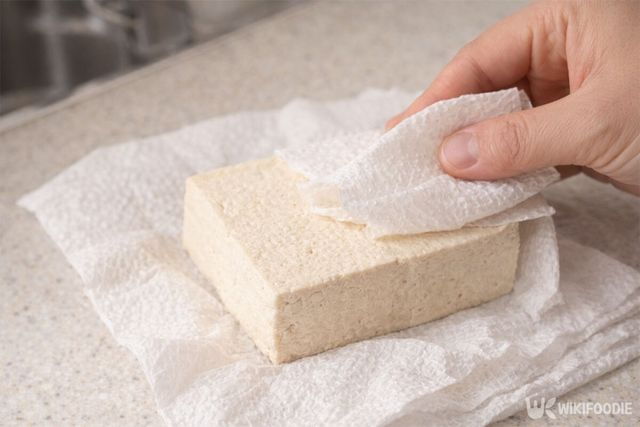 두부의 물기를 제거하고 있다. / 위키푸디