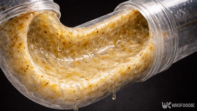 라면 국물 속 기름이 배관 안쪽 벽면에 들러붙은 모습이다. / 위키푸디