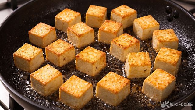 두부를 기름에 굽고 있다. / 위키푸디