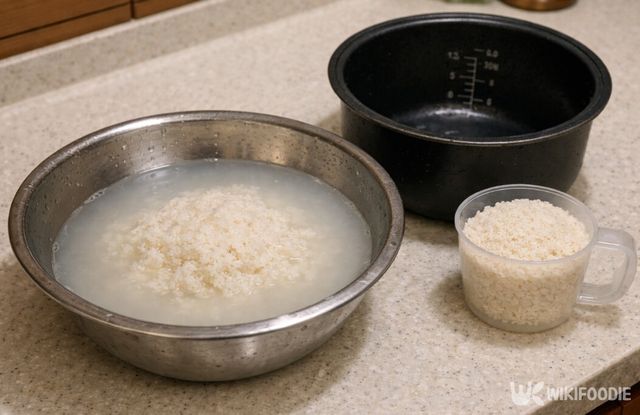 쌀을 씻고 나온 쌀뜨물이다. / 위키푸디