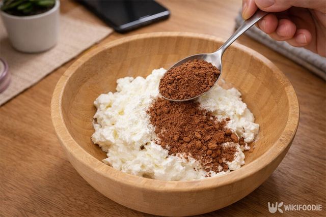 그릭 요거트가 담긴 볼에 코코아를 넣고 있다. / 위키푸디
