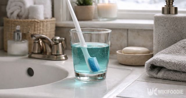 가글에 칫솔모를 담가두는 모습이다. / 위키푸디