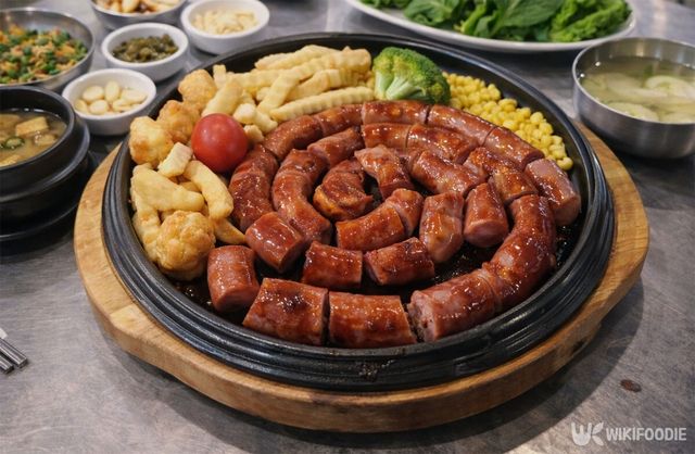 식탁에 소시지 구이가 놓여 있다. / 위키푸디