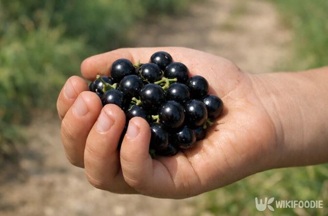 검게 익은 까마중 열매를 손에 쥐고 있는 모습이다. / 위키푸디