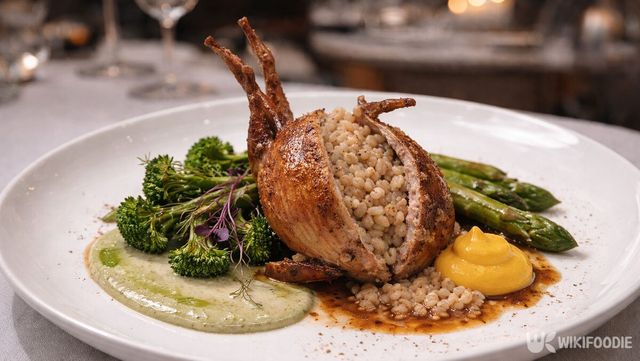 메추리로 만든 스테이크 요리가 접시에 담겨 있다. / 위키푸디