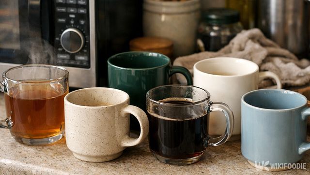 전자레인지 옆 주방 상판에 일상적으로 놓인 머그컵들이다. / 위키푸디