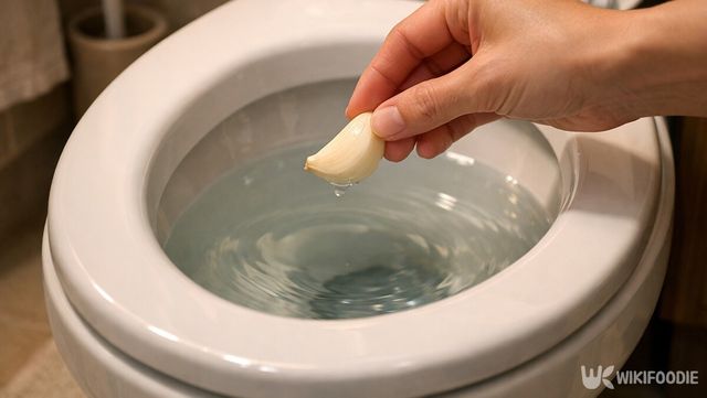 자기 전 변기 물속에 마늘 한 쪽을 넣어두는 관리 방법이다. / 위키푸디