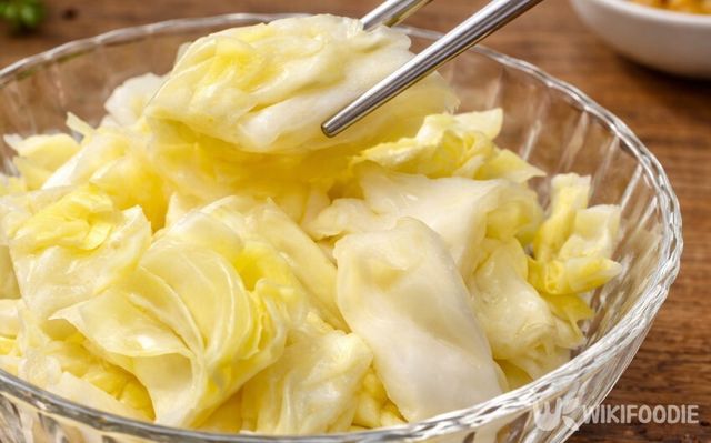 냉장 보관 후 맛이 정돈된 양배추 피클. / 위키푸디