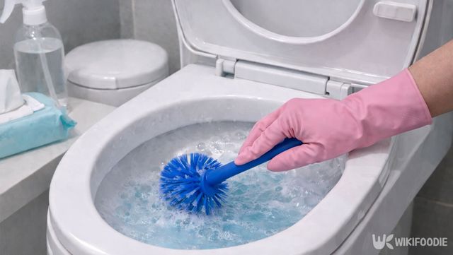 변기를 솔로 세게 닦고 있다. / 위키푸디