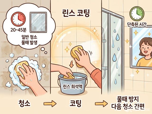 청소 후 린스 희석액으로 코팅하면 물때를 막고 다음 청소 시간을 줄일 수 있다. / 위키푸디