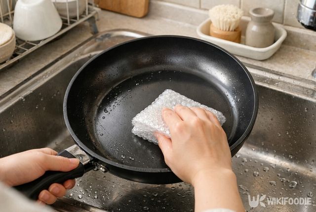 뽁뽁이는 코팅 팬 표면을 긁지 않아 흠집 걱정 없이 사용할 수 있다. / 위키푸디