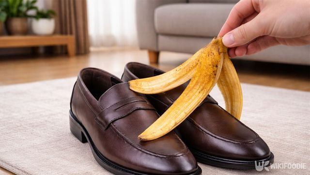 바나나 껍질을 가죽 구두에 올리고 있다. / 위키푸디