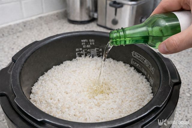 밥에 소주를 붓고 있다. / 위키푸디