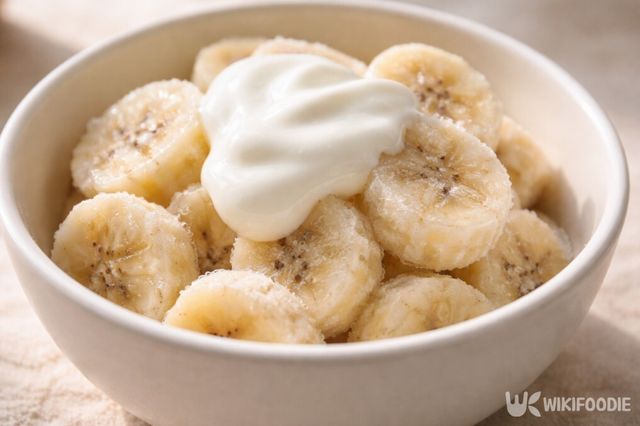 얼린 바나나 위에 요거트가 뿌려진 모습. / 위키푸디