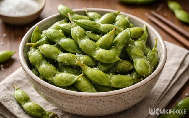 삶은 풋콩이 그릇에 담겨 있다. / 위키푸디