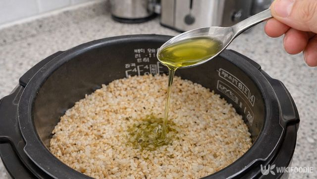 현미밥에 녹차를 넣고 있다. / 위키푸디