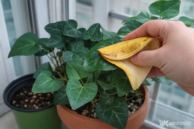 식물 잎을 바나나 껍질로 문지르고 있다. / 위키푸디