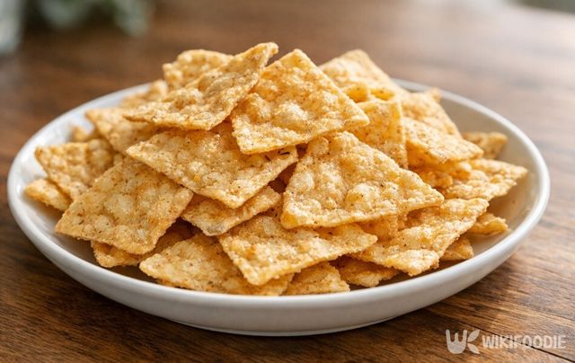 접시에 담긴 바삭한 단백질 칩이다. / 위키푸디