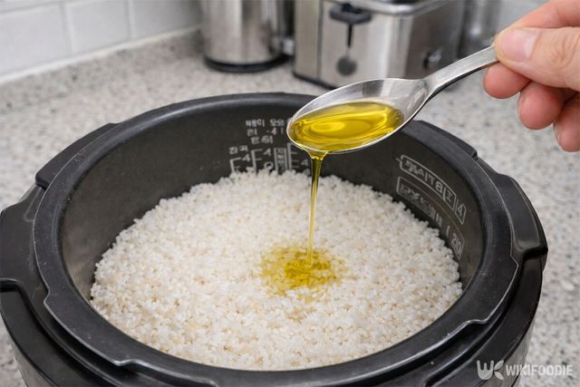 밥에 식용유를 넣고 있다. / 위키푸디