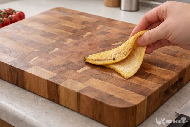 도마를 바나나 껍질로 문지르고 있다. / 위키푸디