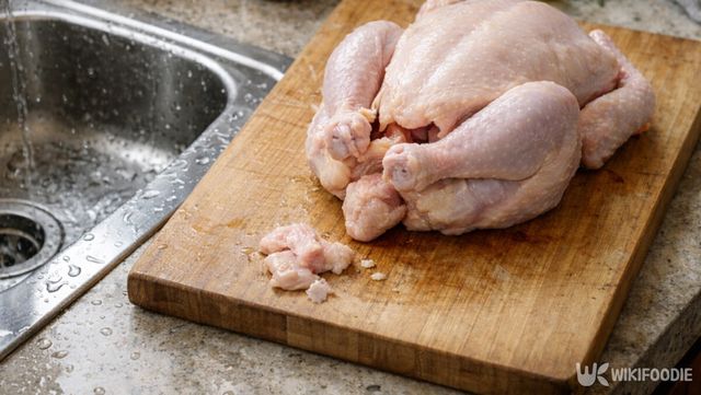 싱크대에서 생닭을 세척하는 과정은 세균이 주방 전체로 퍼질 수 있다. / 위키푸디