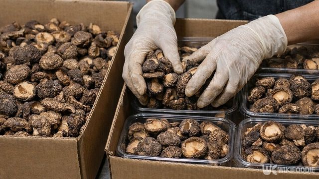 작업대 위에서 말린 표고버섯을 선별하고 있다. 해당 이미지는 기사 이해를 돕기 위해 AI로 재연하였습니다. / 위키푸디