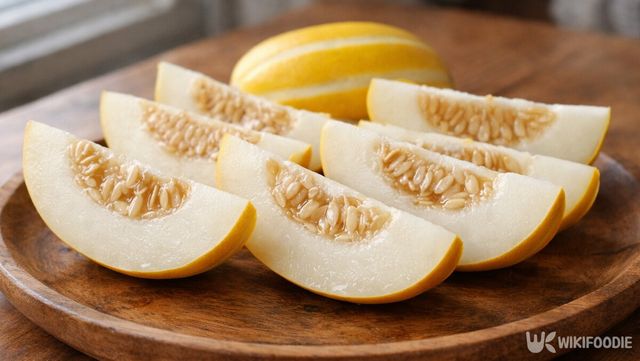 참외를 잘라 접시에 올린 모습이다. 겨울 참외는 과육이 단단해 손질 과정에서도 밀도가 느껴진다. / 위키푸디