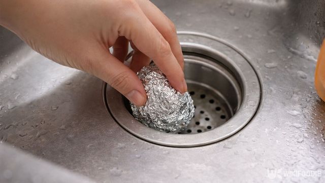 배수구에 은박지를 뭉쳐 넣고 있다. / 위키푸디