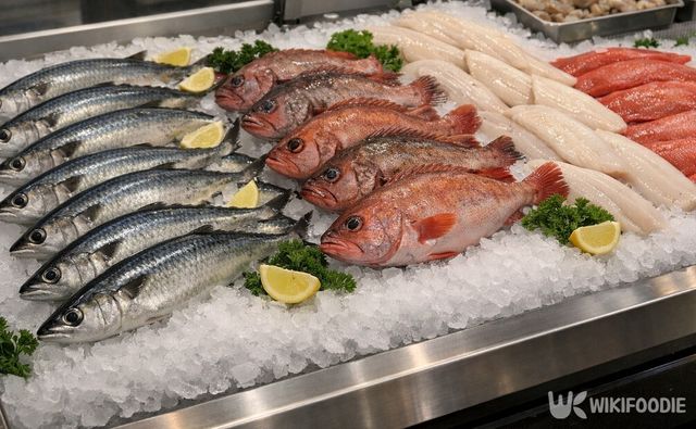 고등어를 대신해 진열된 대체 어종들이다. / 위키푸디