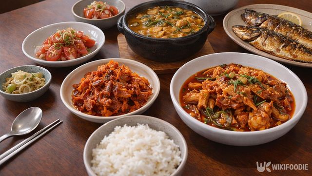 영양소가 고루 담긴 집밥이 식탁에 놓여 있다. / 위키푸디