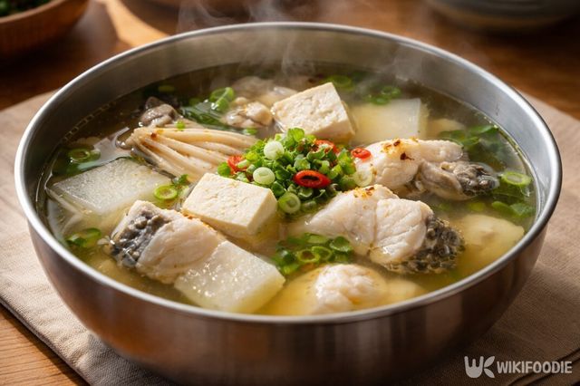 무와 함께 끓인 대구 맑은탕이다. / 위키푸디