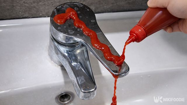 수도꼭지에 케첩을 듬뿍 바른 모습이다. / 위키푸디