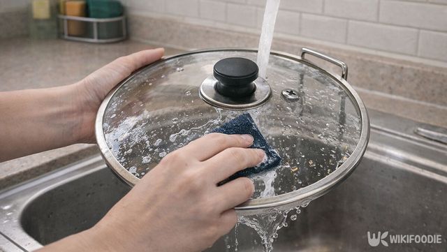 냄비 뚜껑을 설거지하고 있다. / 위키푸디