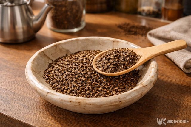 호지차 가루가 그릇에 담겨 있다. / 위키푸디