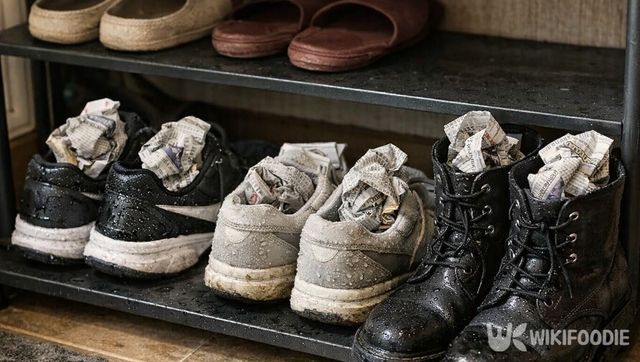 신문지를 신발 안에 넣어두면 습기 제거와 냄새 완화에 도움이 된다. / 위키푸디