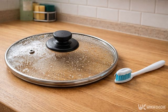 냄비뚜껑과 치약을 짠 칫솔이 나란히 놓여 있다. / 위키푸디