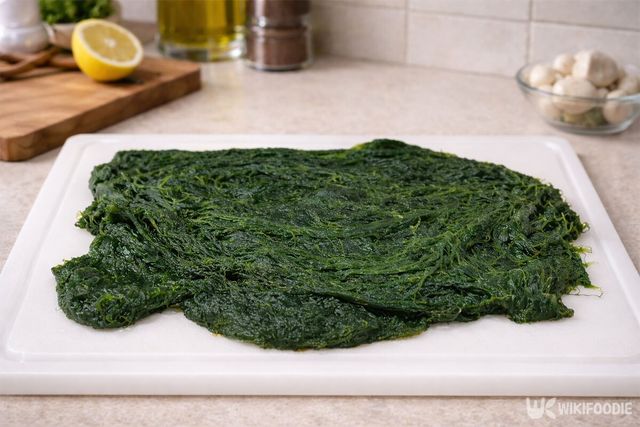 매생이를 도마에 펼쳐놓은 모습이다. / 위키푸디