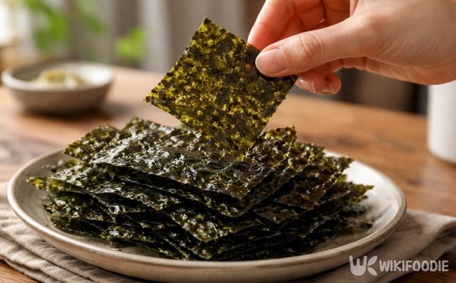 집에서 간식처럼 김을 집어 먹는 모습이다. / 위키푸디