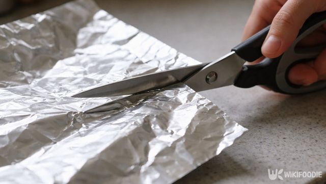 은박지를 가위 날에 대고 연마를 준비하는 모습이다. / 위키푸디