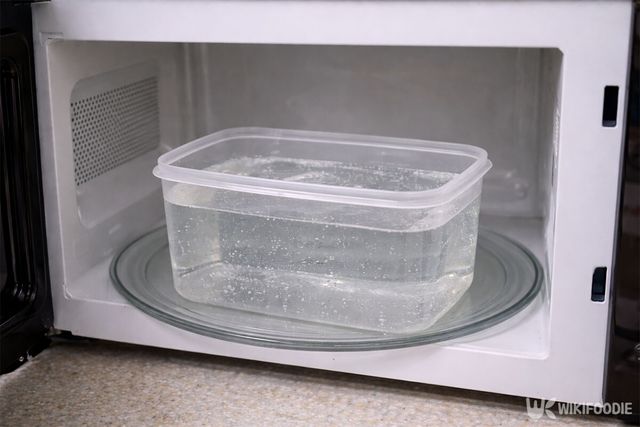 소주를 담은 플라스틱 용기를 전자레인지에 넣은 모습이다. / 위키푸디