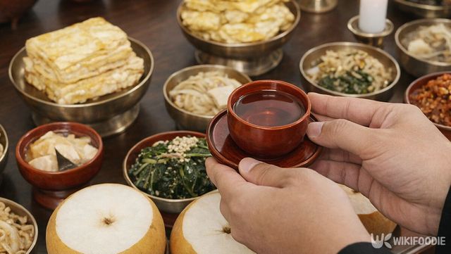 차례상에 술을 올리고 있다. / 위키푸디