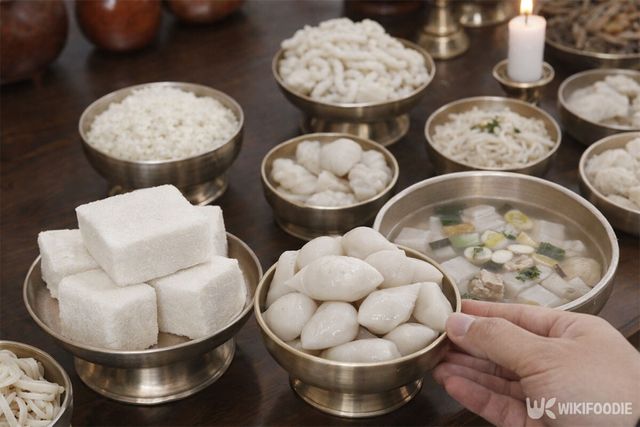 백설기, 탕국, 흰쌀밥 등 흰 음식이 차례상에 올려진 모습. / 위키푸디