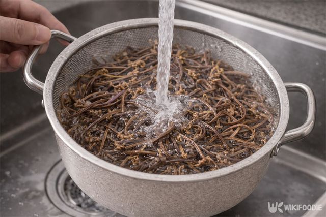 고사리를 흐르는 물에 씻고 있다. / 위키푸디