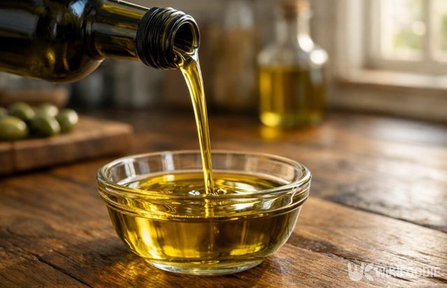 유리 볼에 올리브유를 따르고 있다. / 위키푸디