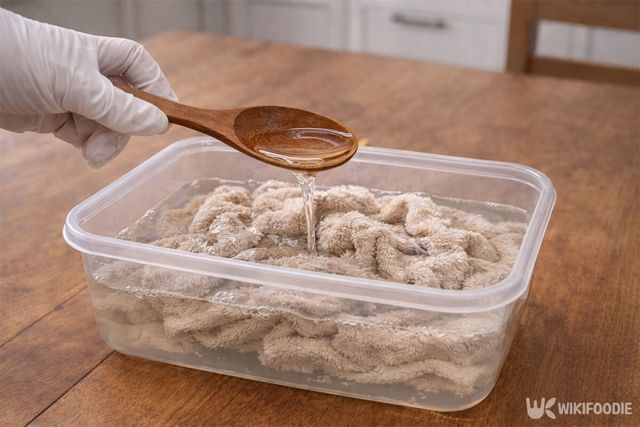 행주에 식초를 한 스푼 넣고 있다. / 위키푸디