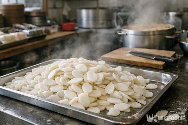 떡 방앗간에서는 갓 뽑아 썬 떡국떡을 바로 구매할 수 있다. / 위키푸디
