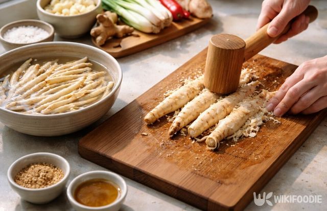 더덕 손질 및 조리 사진이다. / 위키푸디