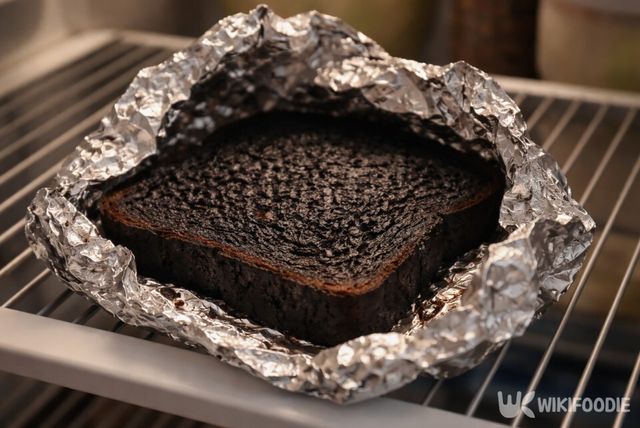 까맣게 구운 식빵이 알루미늄 호일에 싸여 있다. / 위키푸디